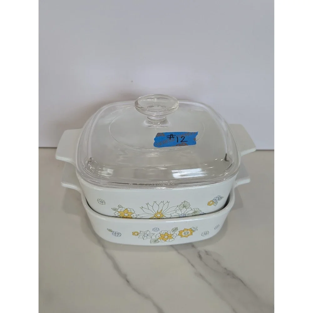 Vintage Casserole Dishes 1.5QT 1QT White Floral Bouquet Corning Ware Set